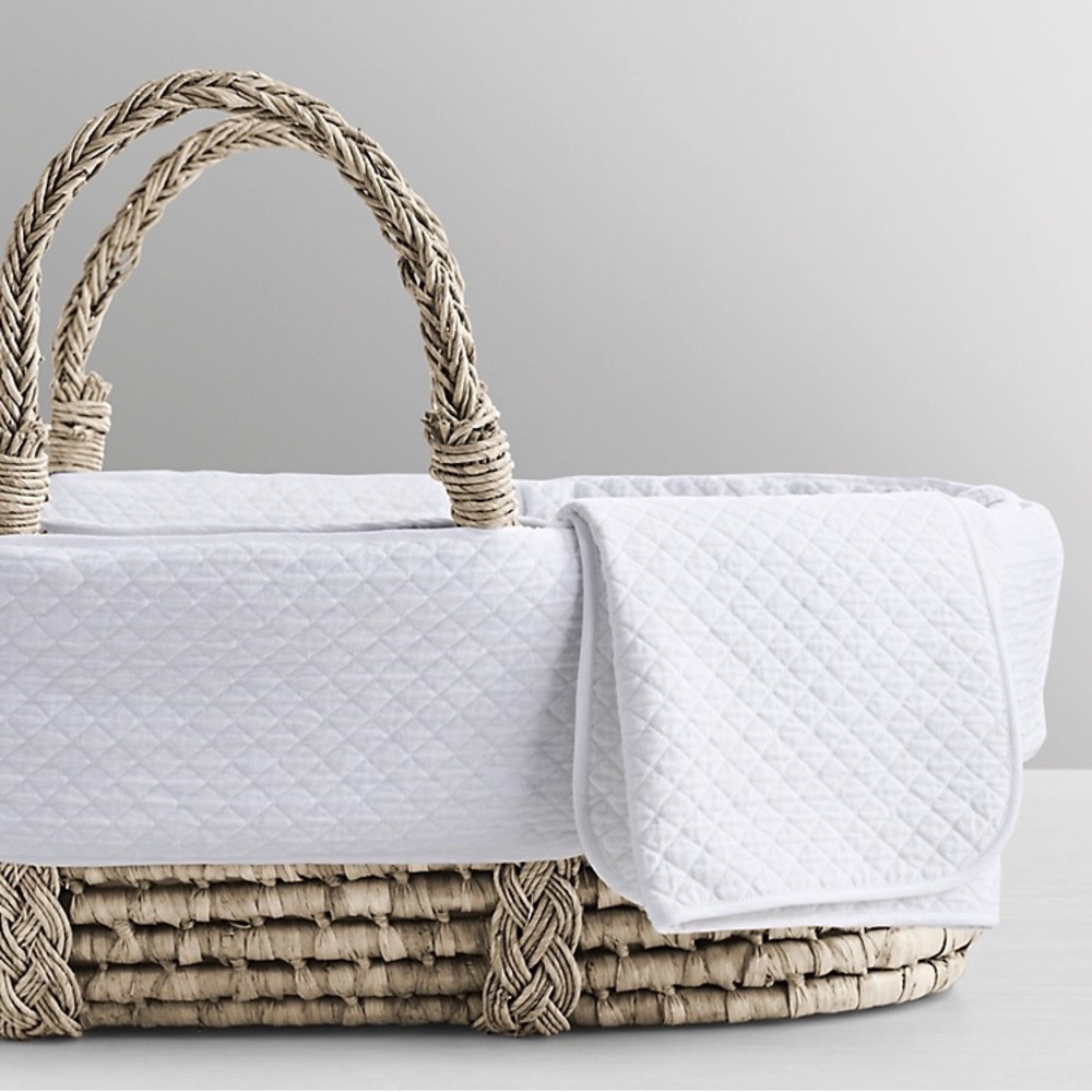 Restoration Hardware Vintage-Washed Diamond Matelassé Moses Basket + Liner